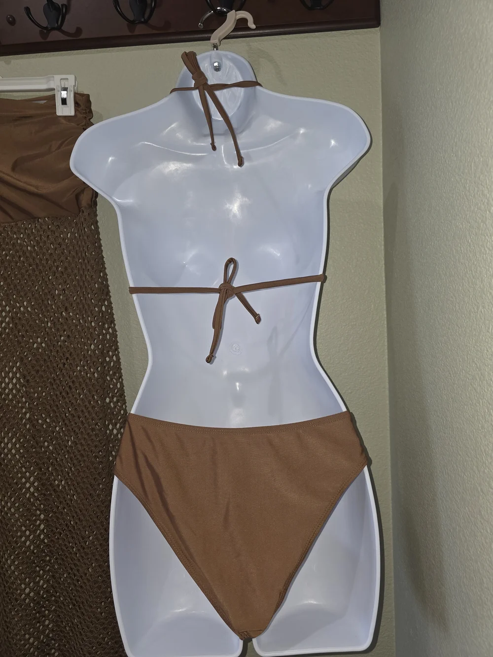Brown Mesh Swim Cover-Up Skirt with Matching Bikini Set